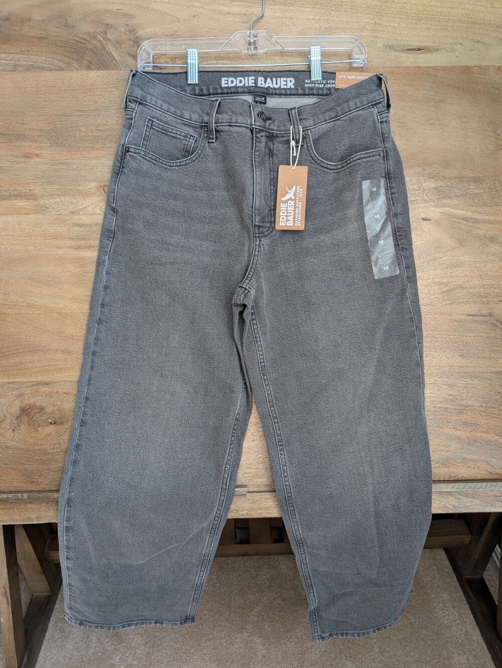 Eddie Bauer Jeans Womens 12 Gray Crop Authentic Voyager High Rise Straight NWT